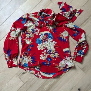 Vibrant Floral Blouse - tie neck